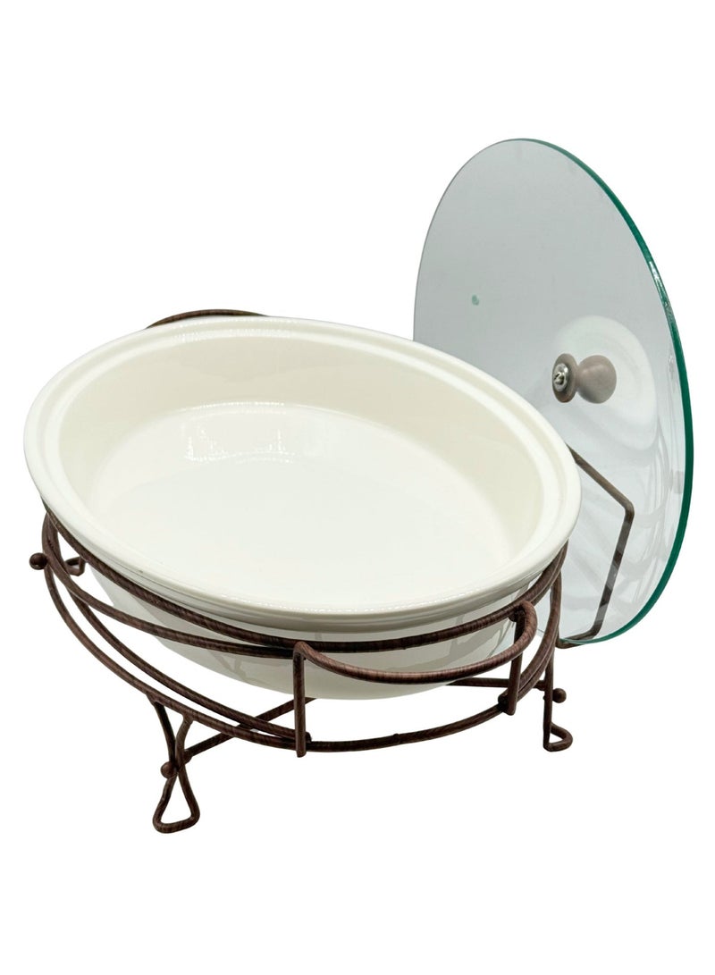 AL-GANNAS 2.7L Oval Ceramic Buffet Food Warmer on Metal Stand | With 2 Tealight Candle Holders, Chafing Dish for Keeping Food Warm - Image 5